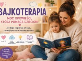 Bajkoterapia – mama czyta dziecku bajkę terapeutyczną wspierającą rozwój emocjonalny, wyobraźnię i poczucie bezpieczeństwa.