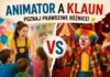 Czy Animator i Klaun to To Samo? Sprawdź! Animator a Klaun – porównanie różnic, uśmiechnięta animatorka przybijająca piątkę z dziećmi kontra klaun cyrkowy