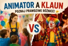 Czy Animator i Klaun to To Samo? Sprawdź! Animator a Klaun – porównanie różnic, uśmiechnięta animatorka przybijająca piątkę z dziećmi kontra klaun cyrkowy