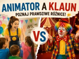 Czy Animator i Klaun to To Samo? Sprawdź! Animator a Klaun – porównanie różnic, uśmiechnięta animatorka przybijająca piątkę z dziećmi kontra klaun cyrkowy