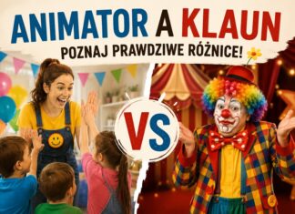 Czy Animator i Klaun to To Samo? Sprawdź! Animator a Klaun – porównanie różnic, uśmiechnięta animatorka przybijająca piątkę z dziećmi kontra klaun cyrkowy