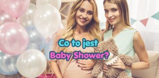 Co to jest Baby Shower - przyszła mama z przyjaciółką na przyjęciu wśród balonów