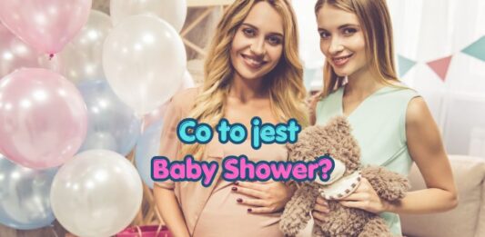 Co to jest Baby Shower - przyszła mama z przyjaciółką na przyjęciu wśród balonów